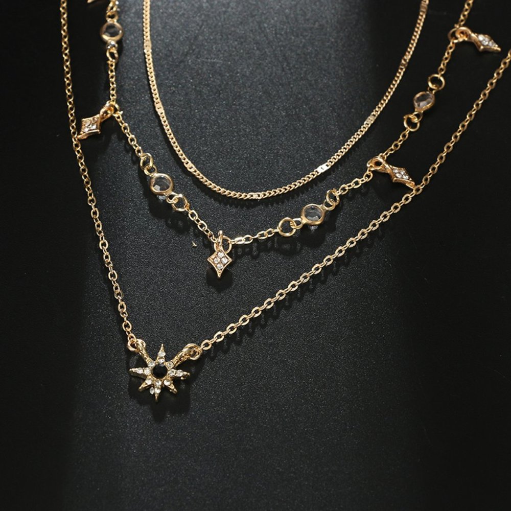 "The Northern Star" Boho Layered Diamond Necklace - Picture 2 of 5